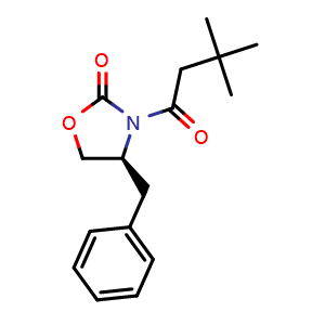 Chemical structure of (S)-4-Benzyl-3-(3,3-dimethylbutanoyl)oxazolidin-2-one , CAS 104266-91-3, AChemBlock AD277693