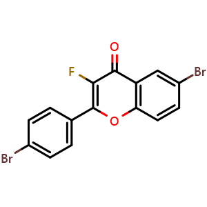 Chemical structure of 6-Bromo-2-(4-bromophenyl)-3-fluoro-4H-chromen-4-one , CAS 1621873-97-9, AChemBlock AD277709