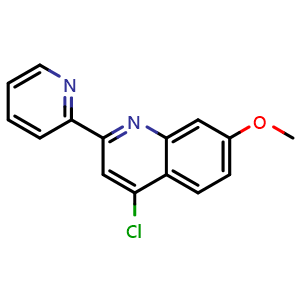 Chemical structure of 4-Chloro-7-methoxy-2-(pyridin-2-yl)quinoline , CAS 630424-43-0, AChemBlock AD277710