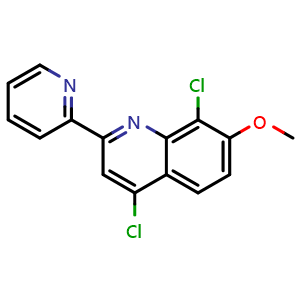 Chemical structure of 4,8-Dichloro-7-methoxy-2-(pyridin-2-yl)quinoline , CAS 2392881-44-4, AChemBlock AD277714