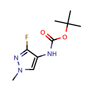 Chemical structure of tert-Butyl (3-fluoro-1-methyl-1H-pyrazol-4-yl)carbamate , CAS 2680799-80-6, AChemBlock AD277738