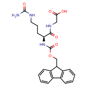 Chemical structure of (S)-(2-((((9H-fluoren-9-yl)methoxy)carbonyl)amino)-5-ureidopentanoyl)glycine , CAS 2769922-70-3, AChemBlock AD277758