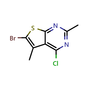 Chemical structure of 6-Bromo-4-chloro-2,5-dimethylthieno[2,3-d]pyrimidine , CAS 1823917-48-1, AChemBlock AD277759