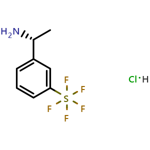 Chemical structure of (R)-1-(3-(pentafluorosulfanyl)phenyl)ethane-1-amine hydrochloride , CAS 2814495-26-4, AChemBlock AD277765