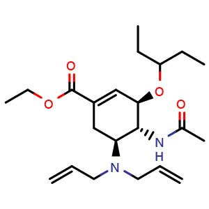 Chemical structure of Ethyl (3R,4R,5S)-4-acetamido-5-(diallylamino)-3-(pentan-3-yloxy)cyclohex-1-ene-1-carboxylate , CAS 651324-09-3, AChemBlock AD277770