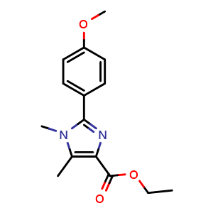 Chemical structure of Ethyl 2-(4-methoxyphenyl)-1,5-dimethylimidazole-4-carboxylate , CAS 2411705-11-6, AChemBlock AD277781