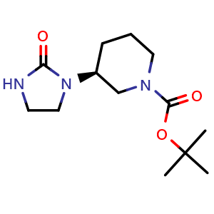 Chemical structure of 1,1-Dimethylethyl (3S)-3-(2-oxo-1-imidazolidinyl)-1-piperidinecarboxylate , CAS 2170916-91-1, AChemBlock AD277782