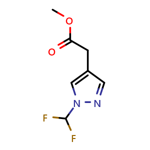 Chemical structure of Methyl 2-(1-(difluoromethyl)-1H-pyrazol-4-yl)acetate , CAS 1898213-91-6, AChemBlock AD277788