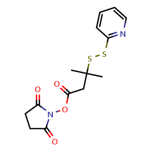 Chemical structure of 2,5-Dioxopyrrolidin-1-yl 3-methyl-3-(pyridin-2-yldisulfanyl)butanoate , CAS 2101206-29-3, AChemBlock AD277789