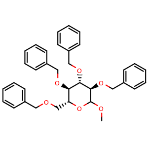 Chemical structure of Methyl 2,3,4,6-Tetra-O-benzyl-D-glucopyranoside , CAS 84799-77-9, AChemBlock AD277805