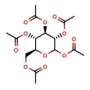 Chemical structure of 1,2,3,4,6-Penta-O-acetyl-L-glucopyranose , CAS 188783-40-6, AChemBlock AD277808