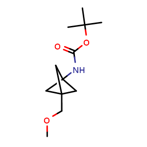 Chemical structure of (3-Methoxymethyl-bicyclo[1.1.1]pent-1-yl)-carbamic acid tert-butyl ester , CAS 2830579-46-7, AChemBlock AD277832