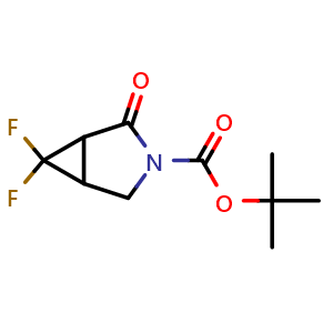Chemical structure of 6,6-Difluoro-2-oxo-3-aza-bicyclo[3.1.0]hexane-3-carboxylic acid tert-butyl ester , CAS 159397-65-6, AChemBlock AD277835