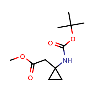 Chemical structure of Methyl 2-(1-((tert-Butoxycarbonyl)amino)cyclopropyl)acetate , CAS 1401950-17-1, AChemBlock AD277837