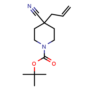 Chemical structure of tert-Butyl 4-allyl-4-cyanopiperidine-1-carboxylate , CAS 247133-08-0, AChemBlock AD277850