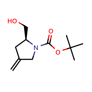 Chemical structure of tert-Butyl (S)-2-(hydroxymethyl)-4-methylenepyrrolidine-1-carboxylate , CAS 181295-78-3, AChemBlock AD277852