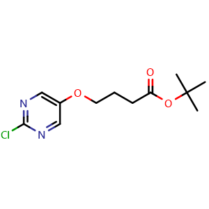 Chemical structure of tert-Butyl 4-((2-chloropyrimidin-5-yl)oxy)butanoate , CAS 945771-55-1, AChemBlock AD277860