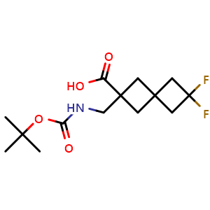 Chemical structure of 2-(((tert-Butoxycarbonyl)amino)methyl)-6,6-difluorospiro[3.3]heptane-2-carboxylic acid , CAS 2344685-43-2, AChemBlock AD277864