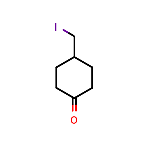 Chemical structure of 4-(Iodomethyl)cyclohexan-1-one , CAS 249904-43-6, AChemBlock AD277877