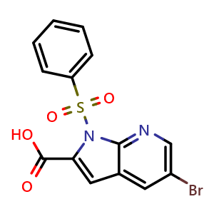 Chemical structure of 5-bromo-1-(phenylsulfonyl)-1H-pyrrolo[2,3-b]pyridine-2-carboxylic acid , CAS 1246088-41-4, AChemBlock AD277884