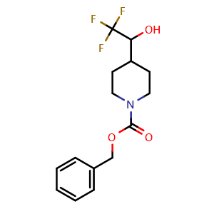 Chemical structure of Benzyl 4-(2,2,2-trifluoro-1-hydroxyethyl)piperidine-1-carboxylate , CAS 866929-65-9, AChemBlock AD277889