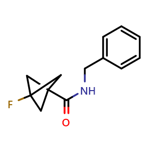 Chemical structure of N-Benzyl-3-fluorobicyclo[1.1.1]pentane-1-carboxamide , CAS 2939922-37-7, AChemBlock AD277890