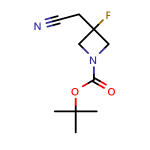 Chemical structure of tert-butyl 3-(cyanomethyl)-3-fluoroazetidine-1-carboxylate , CAS 2120741-99-1, AChemBlock AD277897