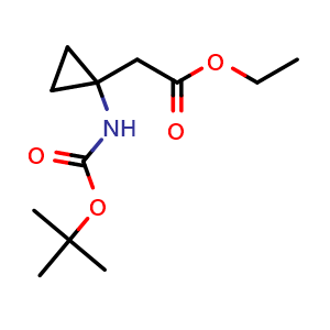 Chemical structure of ethyl 2-(1-((tert-butoxycarbonyl)amino)cyclopropyl)acetate , CAS 2120617-46-9, AChemBlock AD277909