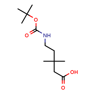Chemical structure of 5-((tert-butoxycarbonyl)amino)-3,3-dimethylpentanoic acid , CAS 2354828-79-6, AChemBlock AD277922