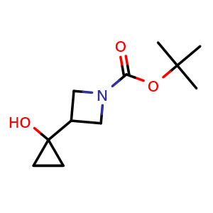 Chemical structure of tert-butyl 3-(1-hydroxycyclopropyl)azetidine-1-carboxylate , CAS 2229463-75-4, AChemBlock AD277930