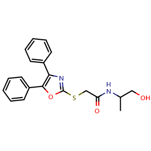 Chemical structure of 2-((4,5-Diphenyloxazol-2-yl)thio)-N-(1-hydroxypropan-2-yl)acetamide , CAS 392703-17-2, AChemBlock AD277946