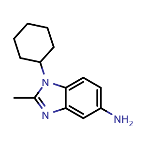 Chemical structure of 1-Cyclohexyl-2-methyl-1H-benzo[d]imidazol-5-amine , CAS 627469-68-5, AChemBlock AD277951
