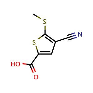 Chemical structure of 4-Cyano-5-methylsulfanylthiophene-2-carboxylicacid , CAS 116170-85-5, AChemBlock AD277955