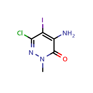 Chemical structure of 4-Amino-6-chloro-5-iodo-2-methylpyridazin-3(2H)-one , CAS 1445994-01-3, AChemBlock AD277969