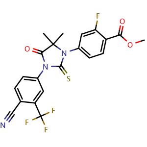 Chemical structure of 4-[3-[4-Cyano-3-(trifluoromethyl)phenyl]-5,5-dimethyl-4-oxo-2-thioxo-1-imidazolidinyl]-2-fluorobenzoic acid methyl ester , CAS 1802242-43-8, AChemBlock AD277977
