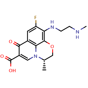 Chemical structure of (S)-9-Fluoro-2,3-dihydro-3-methyl-10-[[2-(Methylamino)ethyl]amino]-7-oxo-7H-pyrido[1,2,3-de]-1,4-benzoxazine-6-carboxylic acid , CAS 151250-76-9, AChemBlock AD277983