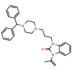 Chemical structure of 1-(3-(4-(Diphenylmethyl)-1-piperazinyl)propyl)-1,3-dihydro-3-(1-methylvinyl)-2H-benzimidazol-2-one , CAS 83863-67-6, AChemBlock AD277986