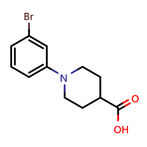 Chemical structure of 1-(3-Bromophenyl)piperidine-4-carboxylic acid , CAS 1059536-36-5, AChemBlock AD278005