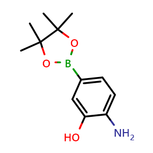 Chemical structure of 2-Amino-5-(4,4,5,5-tetramethyl-1,3,2-dioxaborolan-2-yl)phenol , CAS 1339927-19-3, AChemBlock AD278026