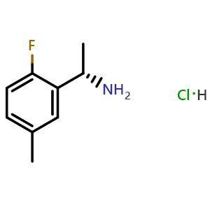 Chemical structure of (S)-1-(2-Fluoro-5-methylphenyl)ethan-1-amine hydrochloride , CAS 1391355-99-9, AChemBlock AD278028