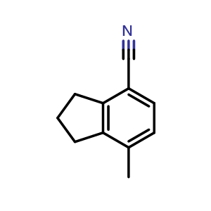 Chemical structure of 2,3-Dihydro-7-methyl-1H-indene-4-carbonitrile , CAS 15085-20-8, AChemBlock AD278032