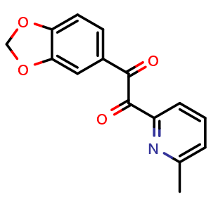 Chemical structure of 1-(Benzo[d][1,3]dioxol-5-yl)-2-(6-methylpyridin-2-yl)ethane-1,2-dione , CAS 356560-76-4, AChemBlock AD278049