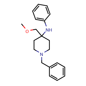 Chemical structure of 1-Benzyl-4-(methoxymethyl)-N-phenylpiperidin-4-amine , CAS 61380-02-7, AChemBlock AD278065