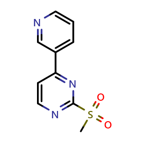 Chemical structure of 2-(Methylsulfonyl)-4-(3-pyridinyl)pyrimidine , CAS 637354-25-7, AChemBlock AD278071