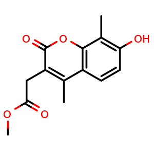 Chemical structure of Methyl (7-hydroxy-4,8-dimethyl-2-oxo-2H-chromen-3-yl)acetate , CAS 433703-81-2, AChemBlock AD278096