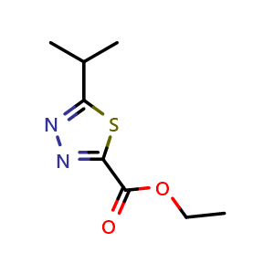 Chemical structure of Ethyl 5-(propan-2-yl)-1,3,4-thiadiazole-2-carboxylate , CAS 1330754-00-1, AChemBlock AD278122