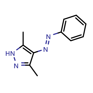 Chemical structure of (E)-3,5-Dimethyl-4-(phenyldiazenyl)-1H-pyrazole , CAS 1809102-39-3, AChemBlock AD278139
