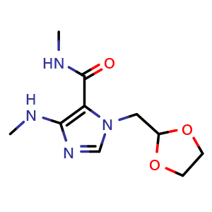 Chemical structure of 1-(1,3-Dioxolan-2-ylmethyl)-N-methyl-4-(methylamino)-1H-imidazole-5-carboxamide , CAS 1429636-74-7, AChemBlock AD278144