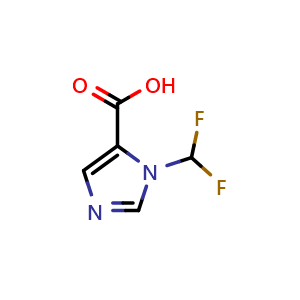 Chemical structure of 1-(Difluoromethyl)-1H-imidazole-5-carboxylic acid , CAS 2219371-72-7, AChemBlock AD278159