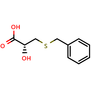 Chemical structure of (2R)-2-Hydroxy-3-[(phenylmethyl)thio]propanoic acid , CAS 30134-76-0, AChemBlock AD278167